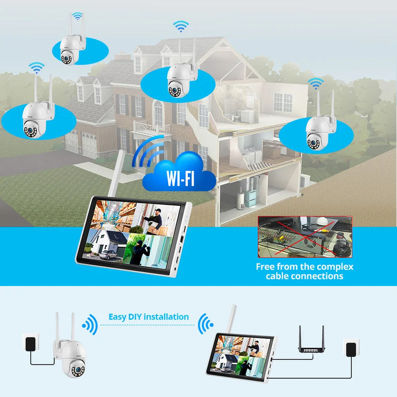 Fuers H.265 10.1inch LCD Screen 8CH Wireless NVR Security DIY Outdoor Camera WIFI System Surveillance CCTV Audio Video Recorder