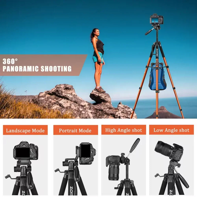 187cm/73.6in Aluminum Zomei Tripod for Mobile Nikon Canon DSLR, 360°Rotatable Professional Camera Tripod for Spotlight & Video