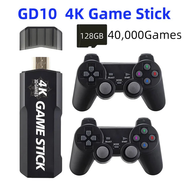 NEW GD10 128G 40000 Games Retro Game Console 4K HD Video Game Console 2.4G Double Wireless Controller Game Stick For PSP/PS1/GBA