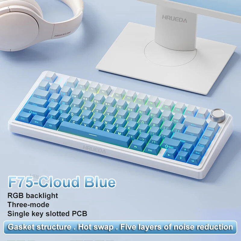 AULA F75 Original OEM RGB LED Light PC Customized 2.4G Wireless Gaming Mechanical Switch Hot-Swap 75% Keyboard Bluetooth Gasket