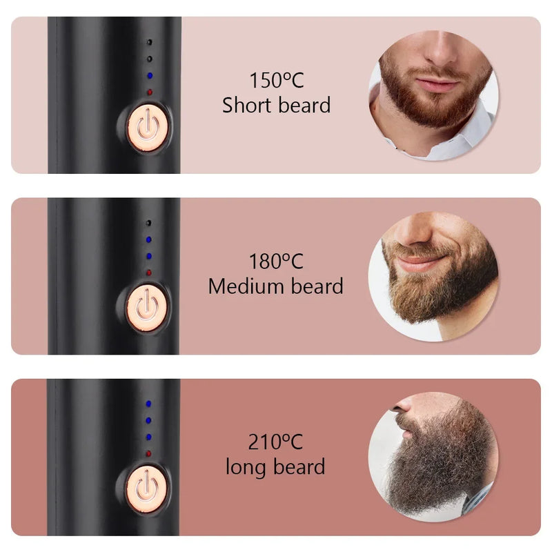 Ionic Hair Beard Straightener Brush Anti-Scald Ceramic Heated Beard Straightenin Comb for Men Multifunctional Quick Hair Styler