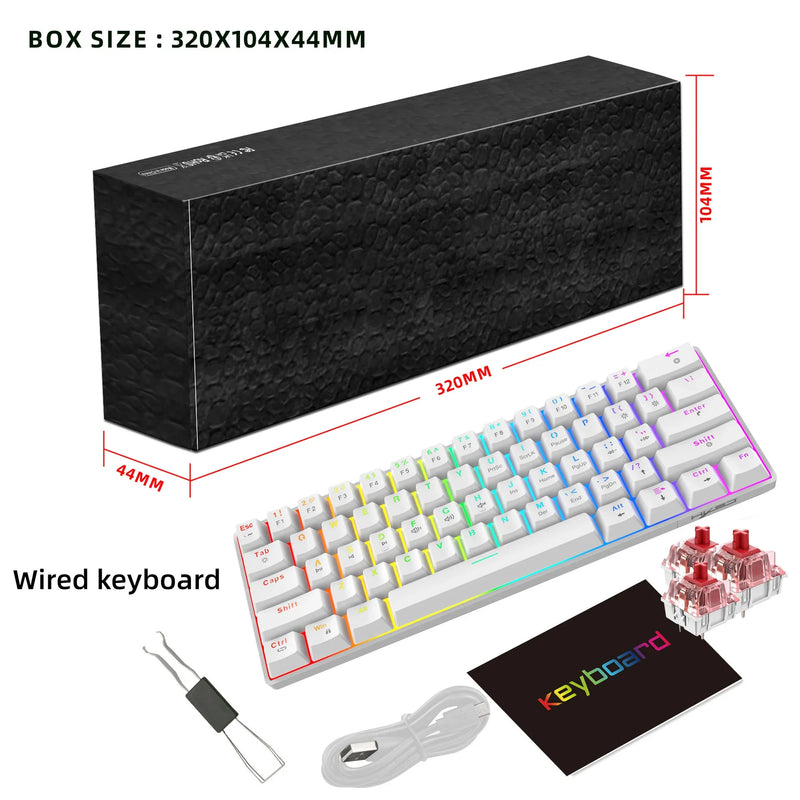 Bluetooth/USB Mechanical wireless keyboard 60% ergonomic 61-Key Gamer keyboards Gaming Computer key board white Backlit claviers