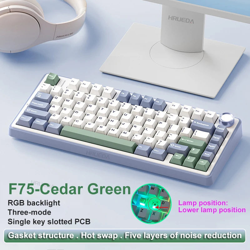 AULA F75 Original OEM RGB LED Light PC Customized 2.4G Wireless Gaming Mechanical Switch Hot-Swap 75% Keyboard Bluetooth Gasket