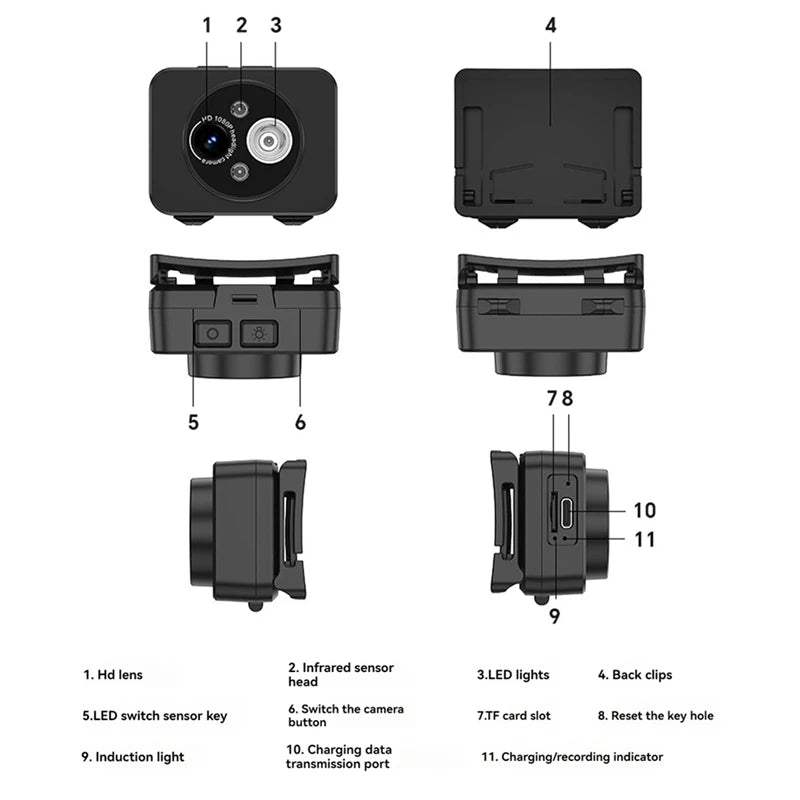 Head-Mounted Sports Camera HD PTZ Anti-Shake Camera Short Video Cycling Outdoor Video Recorder Vlog Recorder