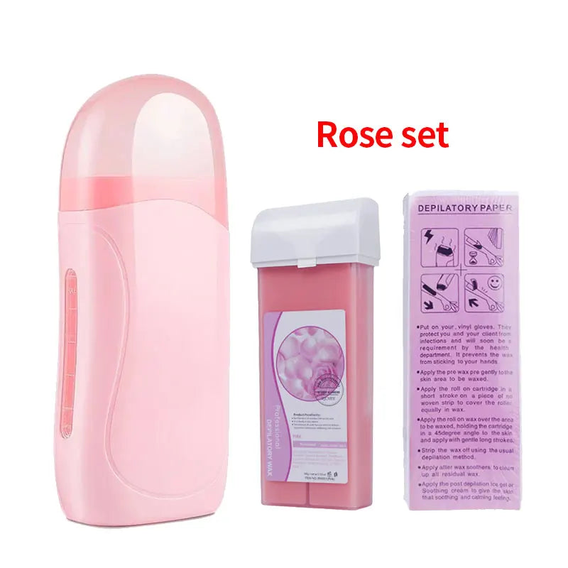 Foreverlily Roller Depilatory Wax Kit Hair Removal Waxing Kit Wax Heater Machine Roll-On Waxing Paper Facial Body Hair Epilator