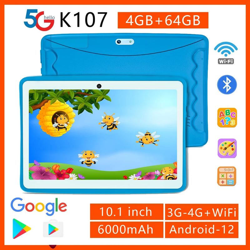 2024 New BDF Tablet Android12 Kids Tablets 10.1 Inch 4GB+64GB Wifi+Sim Card 3G Internet Children Students Educational Gift Table