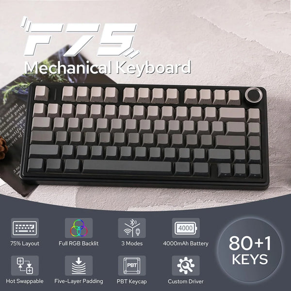 AULA F75 Pro Gasket Mounted Wireless Gaming Mechanical Keyboard RGB Customized 75% Layout Side-engraving PBT Keycaps