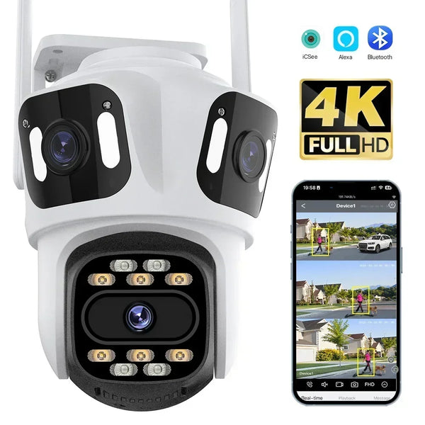 Three Lens Three Screen IP Camera WiFi External Dual Lens Auto Track 15MP Security PTZ Camera 4K HD iCsee Video Surveillance