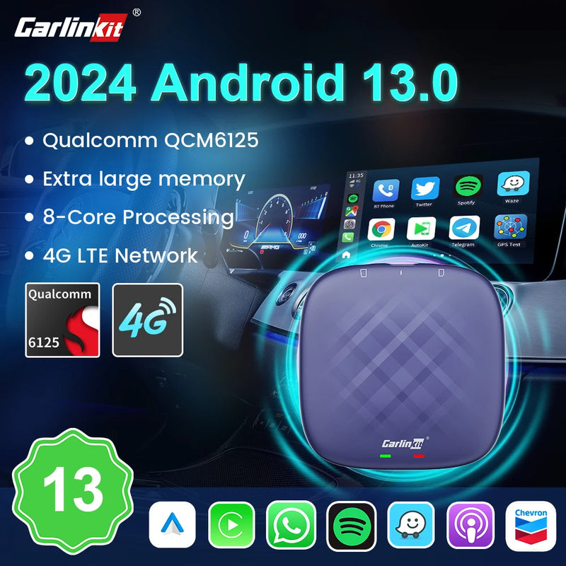 CarlinKit Android 13 Ultra CarPlay Ai Box Android Auto Wireless CarPlay QCM6125 8G128GB GPS Plug&Play Support Video Playback App