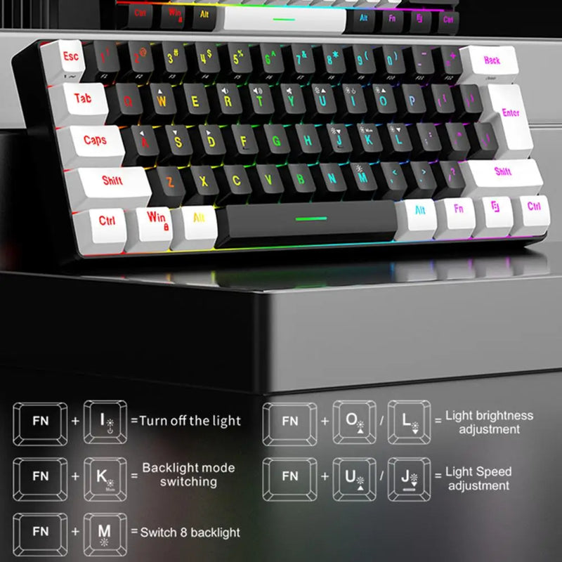 Wired Mechanical Gaming Keyboard RGB Light Design 61 Keys Compact Design Lightweight Computer Keyboard