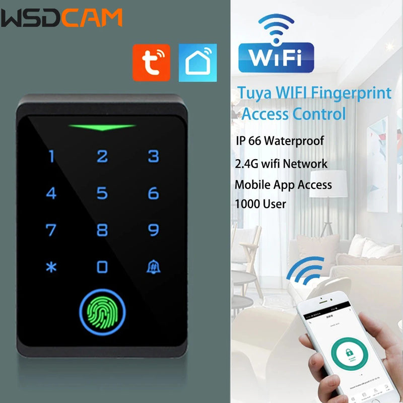 Wsdcam WIFI Door Access Control Tuya Smart RFID Keyboard Controller Waterproof Fingerprint Password Lock APP Remote Unlock