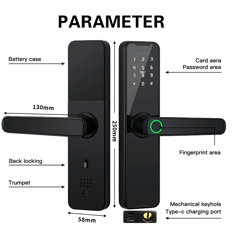 Tuya Wifi Digital Electronic Lock Smart Door Lock Remote Unlock Keyless Lock Security Anti-theft Smart Home Hotel Office