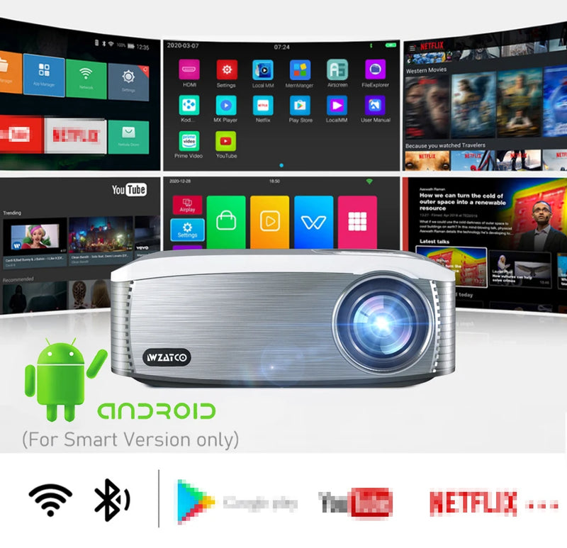 WZATCO C6A 300inch Android WIFI Smart 4K Full HD 1920*1080P LED Projector Beamer 6D Keystone Home Cinema player game Proyector