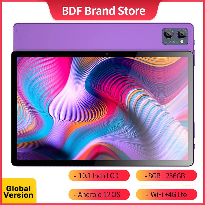 Original BDF Y7 Tablet Pc 10.1 Inch 8GB RAM 256GB ROM Android 12 Octa Core 3G 4G LTE Internet WiFi Internet BT Global Version