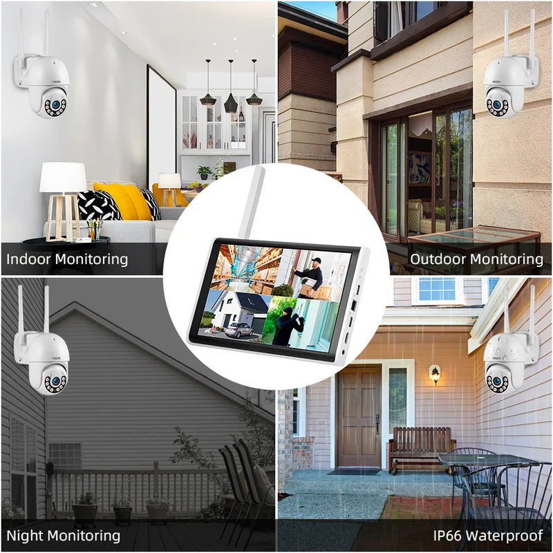 Fuers H.265 10.1inch LCD Screen 8CH Wireless NVR Security DIY Outdoor Camera WIFI System Surveillance CCTV Audio Video Recorder