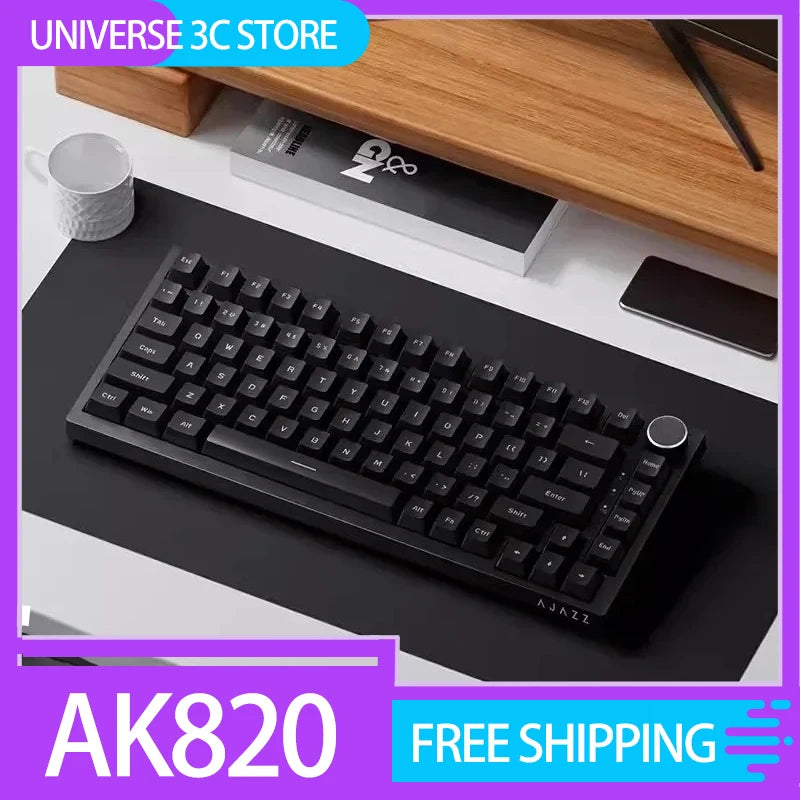 Ajazz Ak820 Mechanical Keyboard Customized Wired/Three-Mode Hot Swapsoft Gasket Structure Optional Rgb Backlit 75% Portable