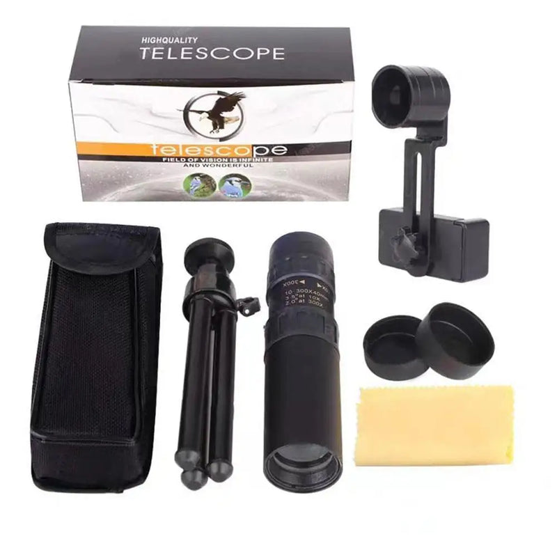 10-300x Zoom Portable Strong Binoculars Long Range Professional Spyglass Monocular Telescope Low Night For hunting phone lens