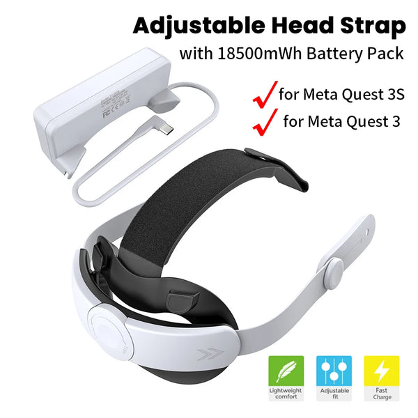 Adjustable Head Strap for Meta Quest 3/3S With 18500mWh Recharge Battery Pack VR Head Band for Meta Quest 3S/Quest 3 Accessories