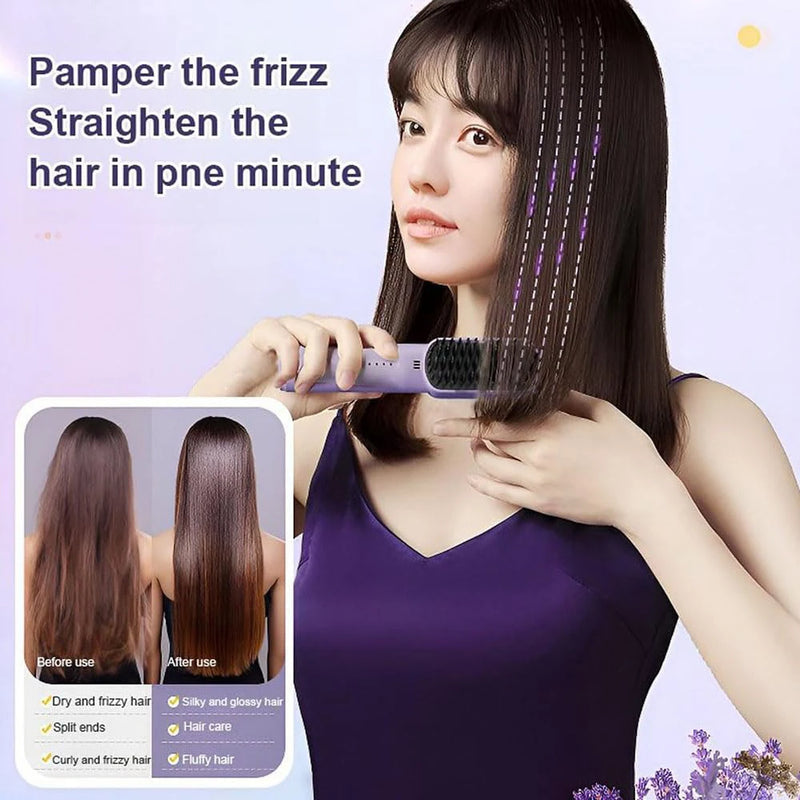 Cordless Hair Straightener Brush Hot Air Brush Negative Ions Do Not Hurt Hair Portable Electric Hair Brush USB Charge