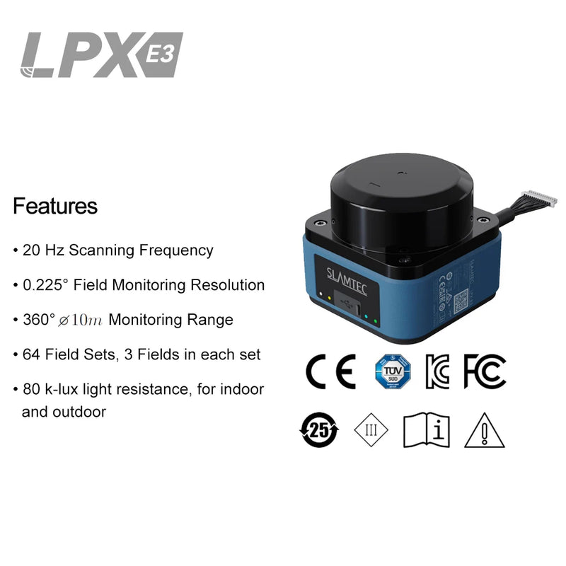 SLAMTEC LPX-E3 360 Degree Industrial Field Monitoring LiDAR 40M Radius 20Hz Scanning Frequency For AGV,AMR,Robot,UAV Avoidance