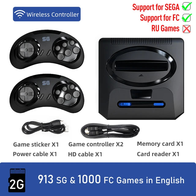 DATA FROG Y2SG Retro Video Game Console 16Bit Console For Sega Stick Wireless Controller Built-in 1913 Classic Games Sega NES