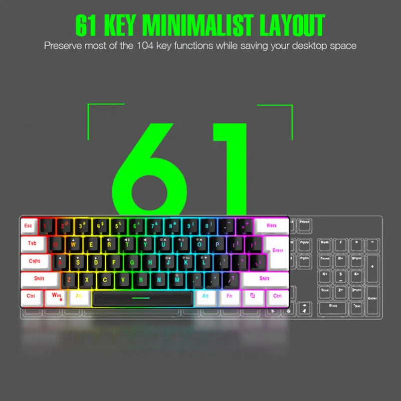 Wired Mechanical Gaming Keyboard RGB Light Design 61 Keys Compact Design Lightweight Computer Keyboard