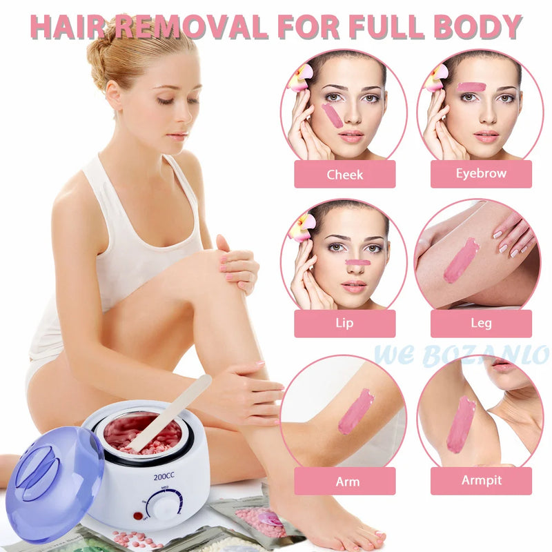 200CC Wax Heater Warmer Hair Removal Machine For Hand Foot Body SPA Epilator Paraffin Wax Pot +Wax Beans + Wood Sticks