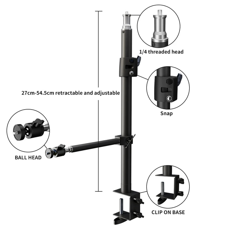 SH Desktop Tripod Extension Bracket 32CM Floor Tripod Live Boom Arm with 1/4 Ball Head For Ring Light DSLR Camera Live Broadcast