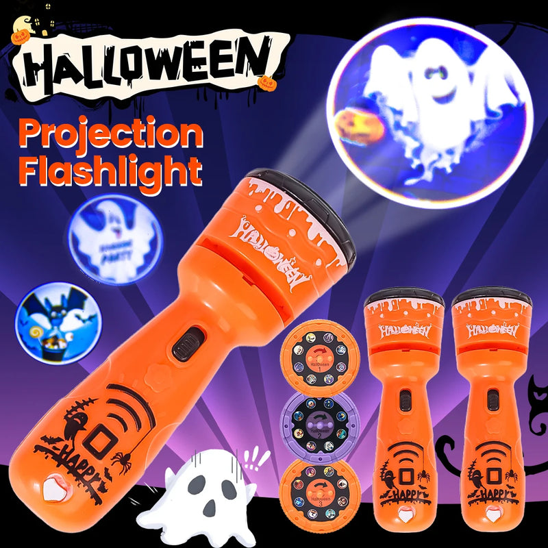 Projection Flashlight Toys Baby Cartoon Lights Ghost Pumpkin Pattern Game Early Childhood Halloween Projection Flashlight Gift