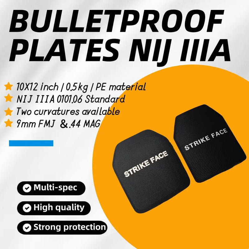 A pair of NIJ IIIA UHMWPE bulletproof plates, two Level 3A lightweight design tactical vest armor plates ballistic plates