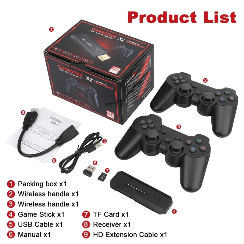 X2 Plus Video Game Console 50000 Game 4K Game Stick 3D HD Wireless 2.4G Controller Retro Console TV 50 Emulator For Kids Gifts