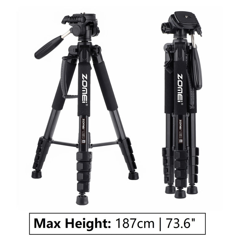 187cm/73.6in Aluminum Zomei Tripod for Mobile Nikon Canon DSLR, 360°Rotatable Professional Camera Tripod for Spotlight & Video