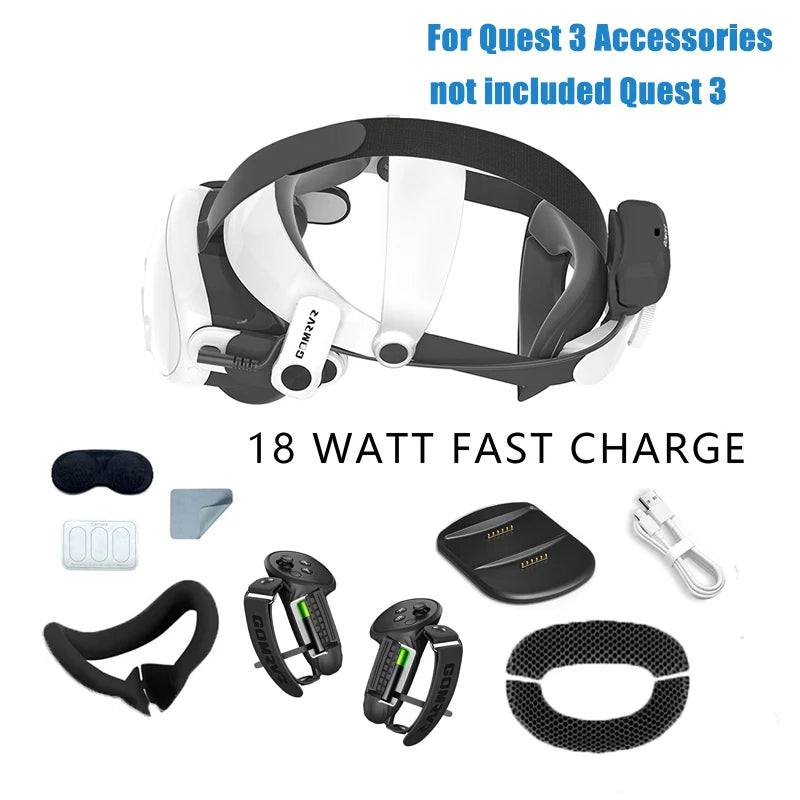 GOMRVR G3 Battery Head Strap compatible with Meta Quest 3 Replacement of Elite Strap 18 watt Magnetic Fast Charge 5000 battery