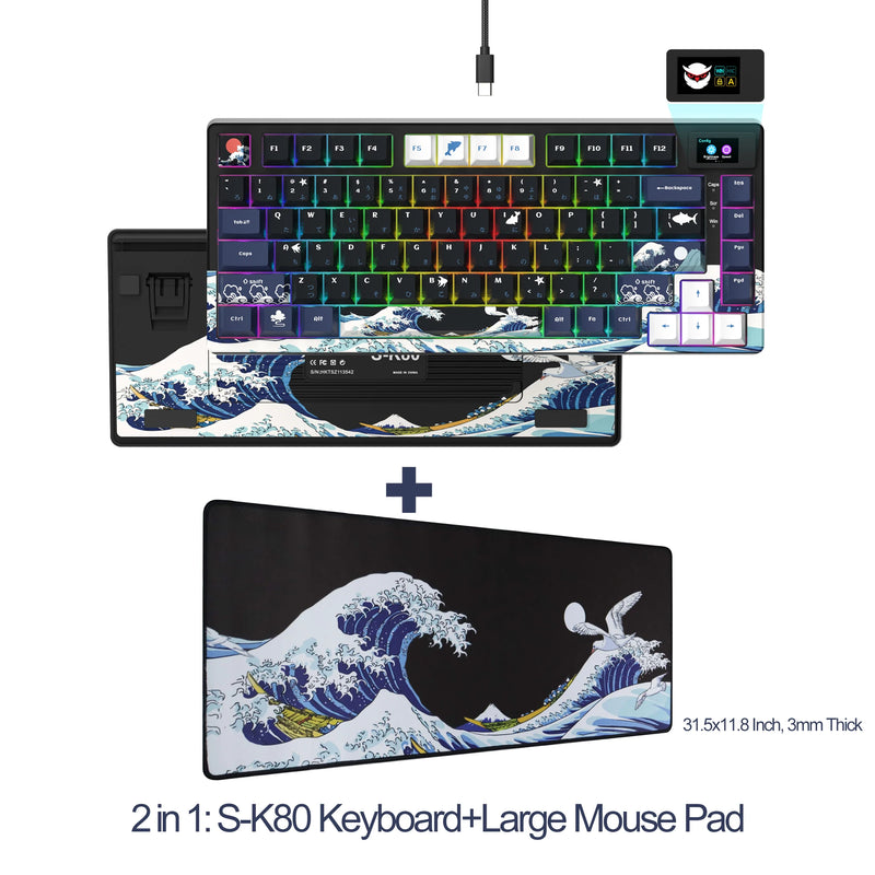 womier SK80 Gasket Mounted Mechanical Keyboard  81 Key Gamer Keyboard 75% Hot Swap RGB Gaming Keyboard with Smart Display for PC