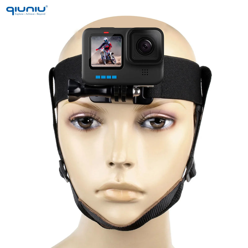 QIUNIU Head Strap Belt Harness Mount with Chin Strap for GoPro Hero 13 12 10 9 8 Akaso DJI Osmo Action Camera Go Pro Accessories