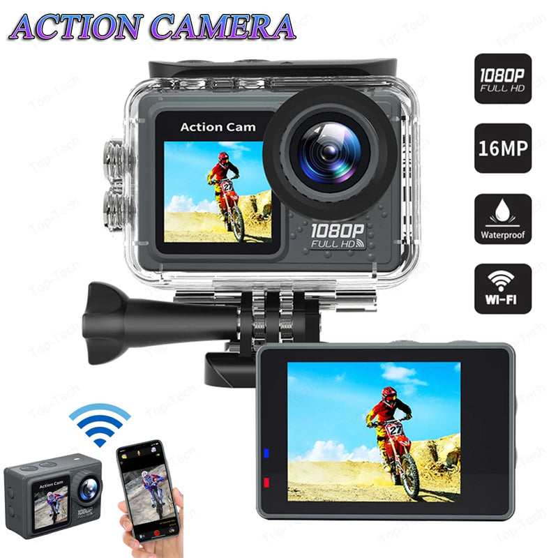 WiFi Action Camera 30m Waterproof Exercise Video Recorder 120° Wide Angle Underwater Camera with Accessories