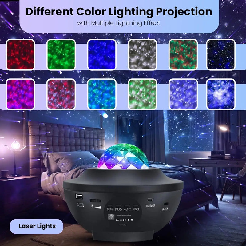 Star Projector Galaxy Projector Night Light Sky with Remote Control LED Nebula Cloud Music Moving Ocean Wave for Bedroom Game