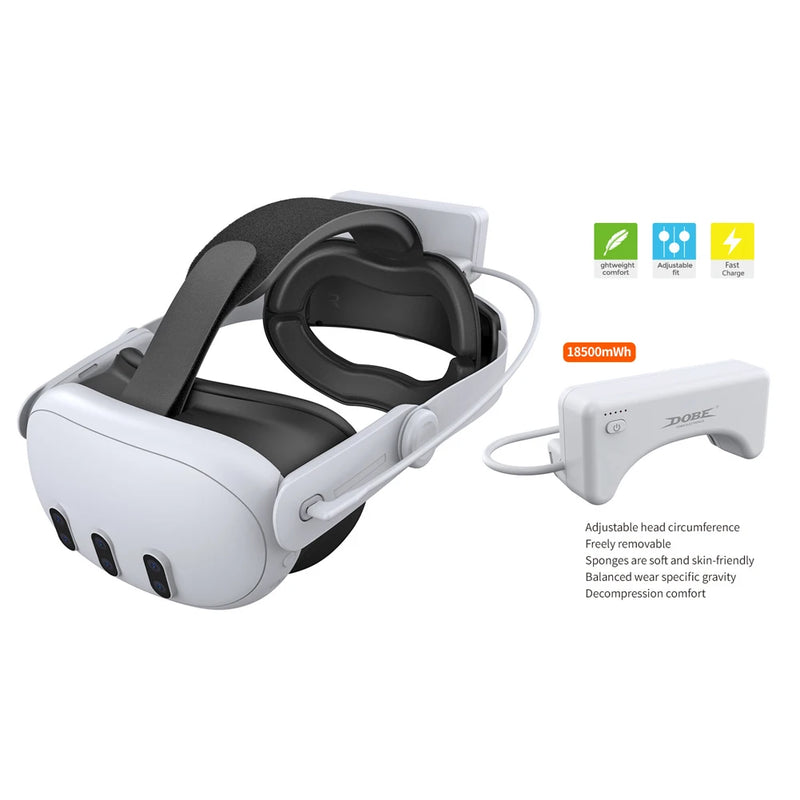 Head Strap Replacement with 18500mWh Battery Pack Balanced Weight Distribution VR Head Band for Meta Quest 3S/Quest 3 VR Headset