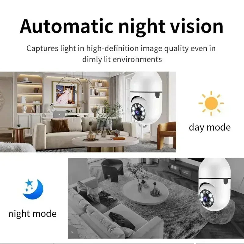 8MP E27 Bulb Wifi Surveillance Camera Full Color Video Night Vision HD Automatic Human Tracking Security IP Camera Wireless CCTV