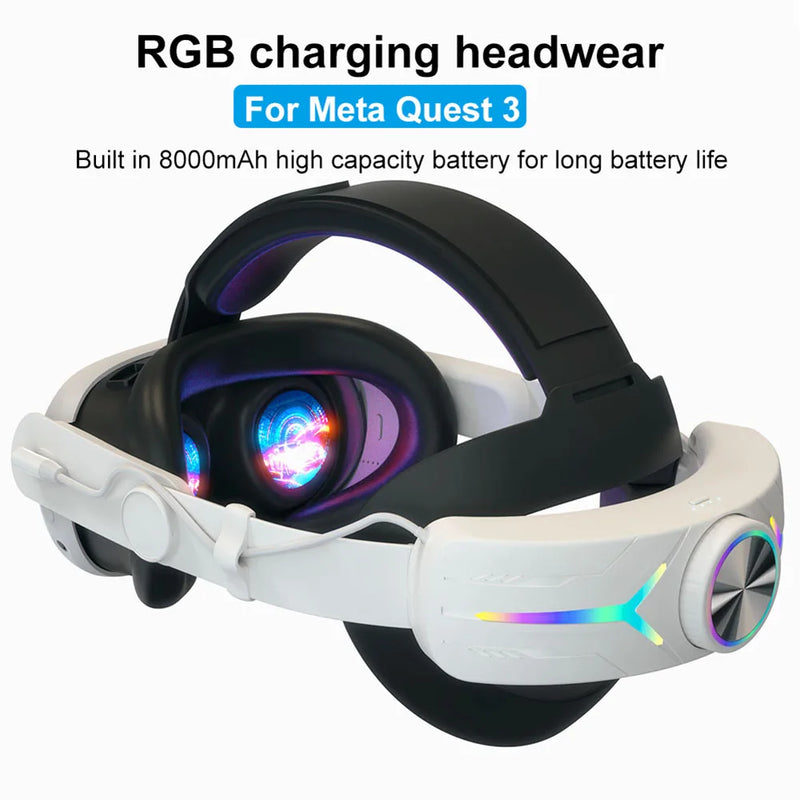 For Meta Quest 2 VR Headset Strap with RGB LED Backlight Alternative Head Strap 8000mAh Rechargeable Battery VR Accessories