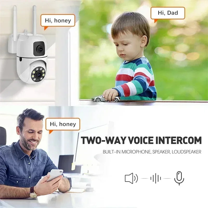 8MP Dual Lens Dual Screen WIFI Surveillance Camera IP Cameras Wireless Outdoor Auto Tracking Night Vision 8X Digital Zoom CCTV