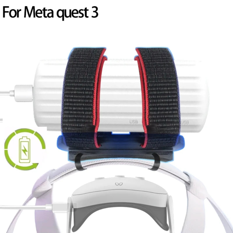 Headband Battery Back Clip Holder for Meta Quest 3 Fixed Strap Belt with Charging Cable Power Supply