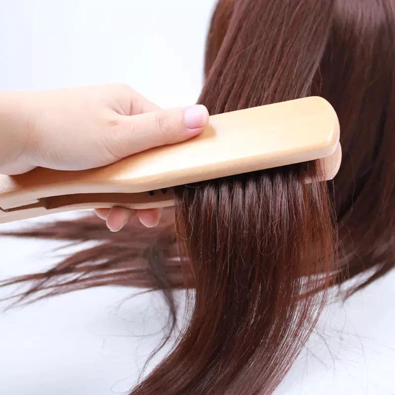 Wood V Folded Hair Straightener Irons Boar Bristles Clamp No Electric Detangler Hair Brush Hairs Styling Tool Double Side