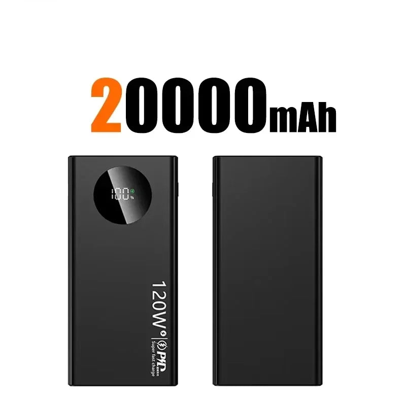 Large Capacity Mobile Power Bank, 20000mAh, 120W, Fast Charging, Portable Battery Charger for iPhone, Samsung, Huawei, Xiaomi