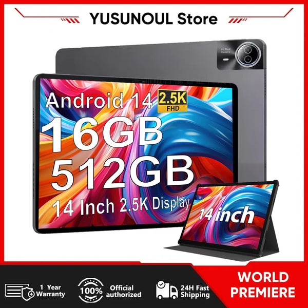 Latest  Large Screen 14 Inch Tablet Pc Android 14 tablet 16+512GB Phone Call BT 5G WiFi Pad For Educational/Sheet music/Kitchen