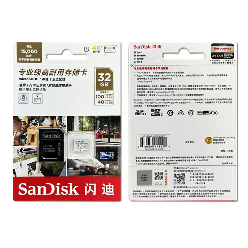 SanDisk MAX ENDURANCE microSD Card 32GB 64GB 128GB 256GB Memory Card U3 4K Full HD for driving recorders and surveillance camera