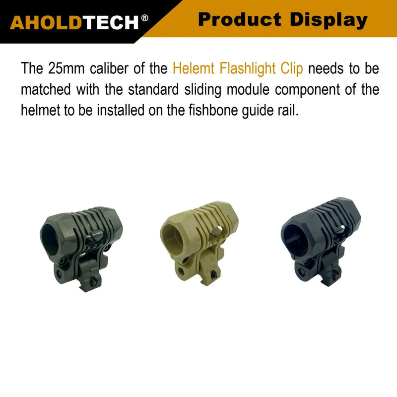 Aholdtech FA02 25mm Multi-Angle Flashlight Holder Tactical Helmet Light Clamp Mounted On Fast Bulletproof Helmet Rail