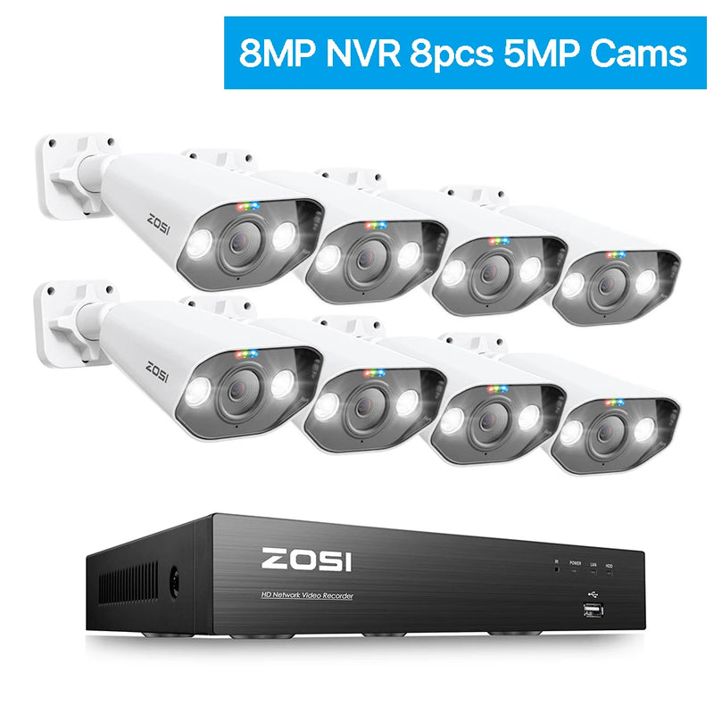 ZOSI 8CH POE Video Surveillance Kit 4K 8MP 5MP Super HD Outdoor IP Cameras AI Starlight Night Vision CCTV Security Camera System