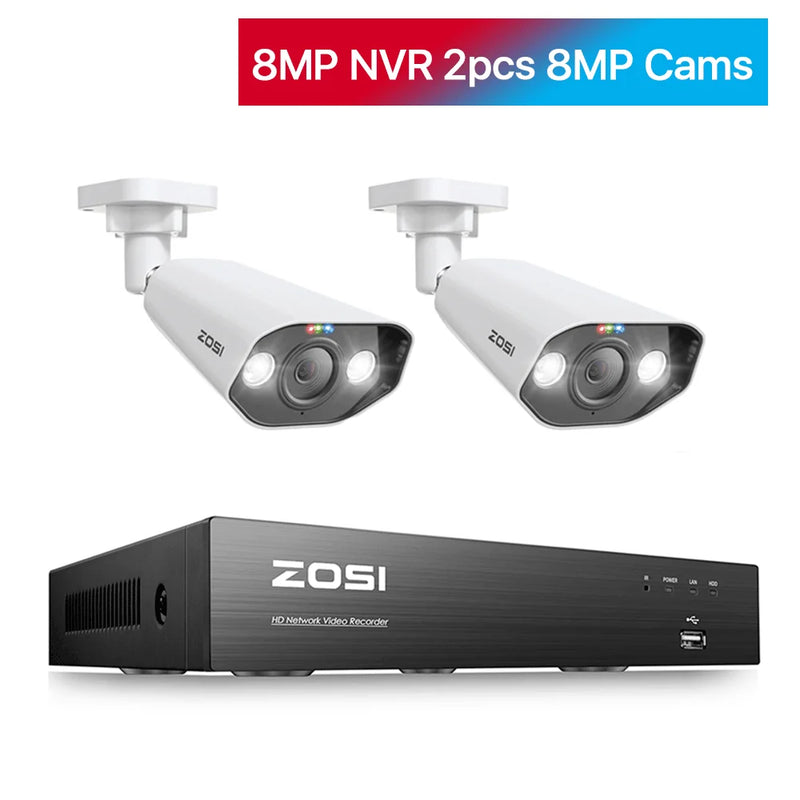 ZOSI 8CH POE Video Surveillance Kit 4K 8MP 5MP Super HD Outdoor IP Cameras AI Starlight Night Vision CCTV Security Camera System