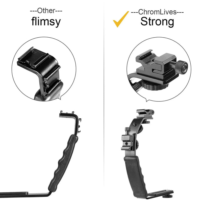 Camera L Bracket Mount Video Grip L-Bracket Dual Flash Cold Shoe Mount 1/4 inch Tripod Screw, Heavy Duty Padded Hand Grip Dslr